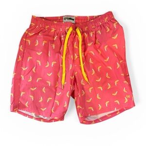 Tipsy Elves Pink Swim Trunks with Yellow Drawstring